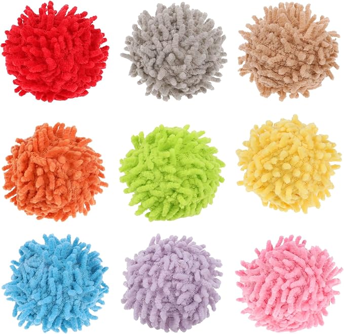 9Pcs Cat Pom Pom Balls, Cats Ball Toys with Bells, 2 inches Soft Cat Balls Toy for Indoor, Assorted Color Yarn Puffs Ball for Cats, Kitten Chasing Toys for Kitty, Pet Interactive Play(Multi-Color)