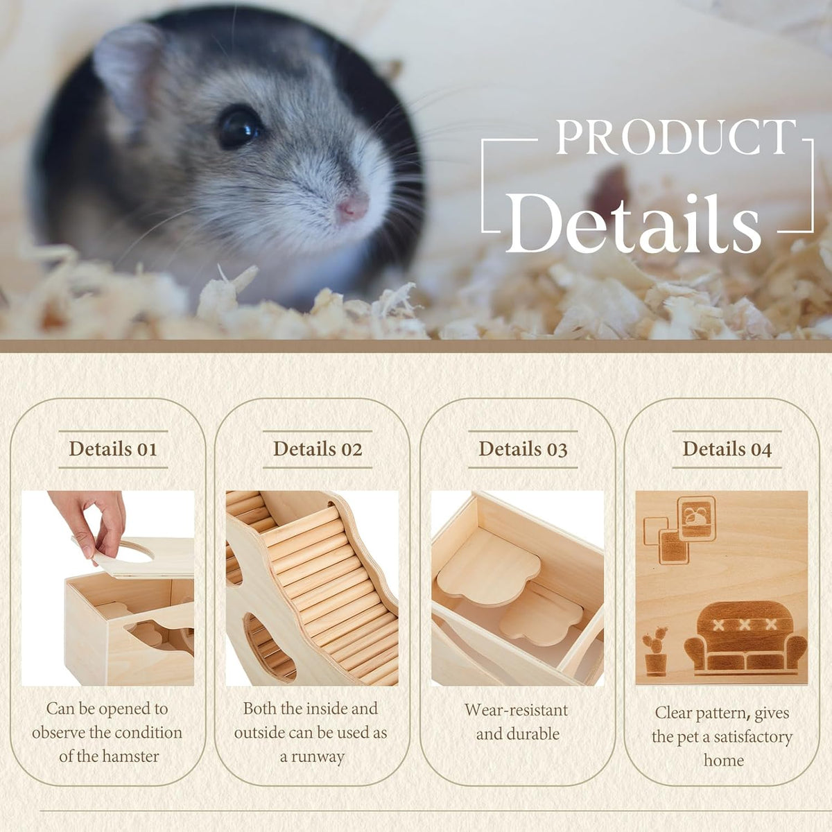 2 Pcs Hamster Houses and Hideouts Hamster Tunnel Set Wood House for Hamster with Climbing Ladder Exploring Tunnel Multi Chamber Maze for Small Animals Pets Gerbils Hedgehogs Rats Mice