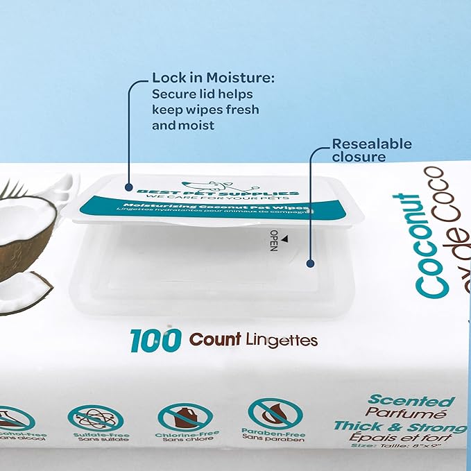 Best Pet Supplies Pet Wipes for Dogs - Dog Wipes Cleaning Deodorizing, Grooming, for Coats, Ears, Paws - Moisturizing Coconut, 400 Count
