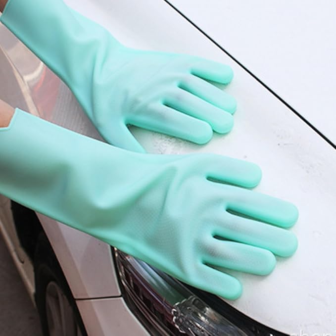 Pet Grooming Gloves，Heat-Resistant Silicone Gloves with High-Density Teeth for Enhanced Massaging and Bathing of Dogs and Cats (Green, 2 Pair)