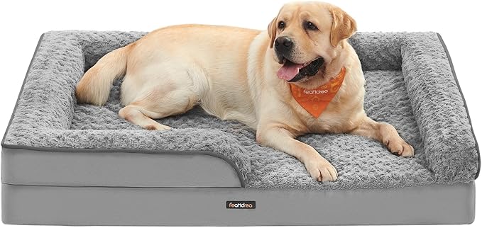 Feandrea Orthopaedic Dog Bed for Large Dogs, Waterproof Dog Sofa Bed with Removable Washable Cover, 36 x 27 x 6.5 Inches, Dove Gray UPGW252G01