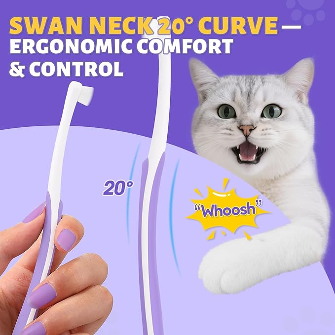 Cat Toothbrush for Kitten Teeth Cleaning – Soft Bristle Cat Dental Brush Set with Compact Head – Gentle Oral Care Tool for Daily Brushing Routine, Loved by Vets and Fur Babies
