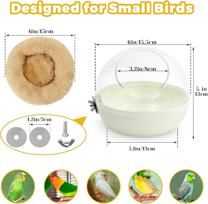 Bird Nest for Cage Bite-Resistant, Washable Clear Observation Small Bird House Hanging, Warm Birds Bed Plush Hut, Parakeet Nest to Lay Eggs Breeding Sleeping for Parrot Budgie Lovebird Canary