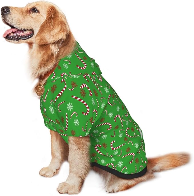 Green Candy Cane Hoodie,Christmas Cosplay Dog Clothes with Pocket and Hat Winter Clothes Sweaters XXX-Large