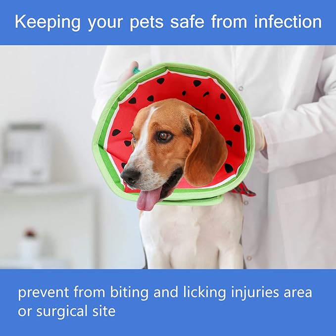 Soft Dog Cone, Lightweight Elizabethan Collar for Dogs, Adjustable Soft Cones for Dogs/Cats to Stop Licking After Surgery, Cute Watermelon Cone of Shame Alternatives for Pets (X-Large)