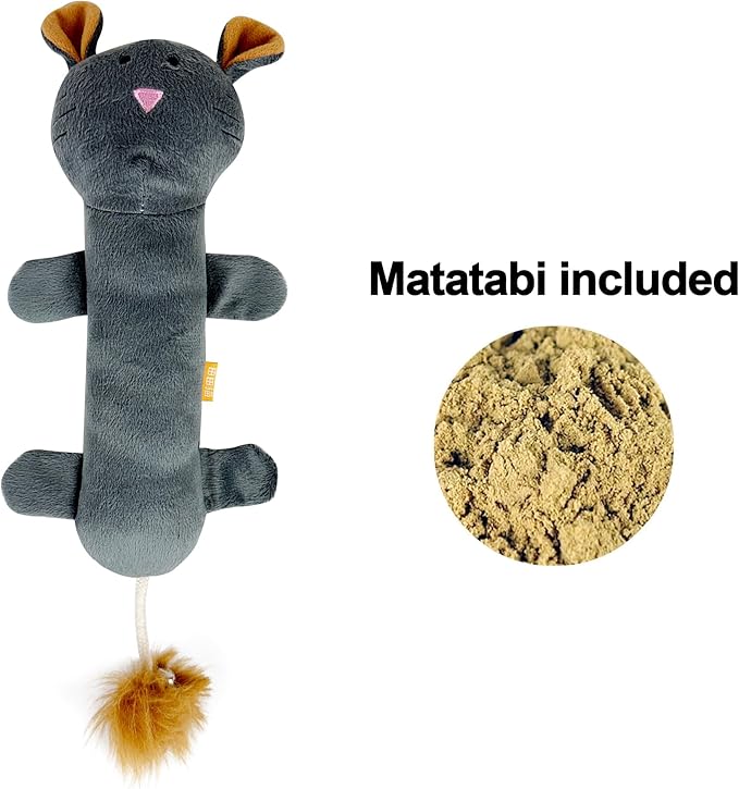 TTcat Catnip Silvervine Matatabi Pillow for Cats Kittens,Crinkle Sound Toy,Cat Kicker Toy,Large Size Cat Soothing Plush Pillow (Mouse).