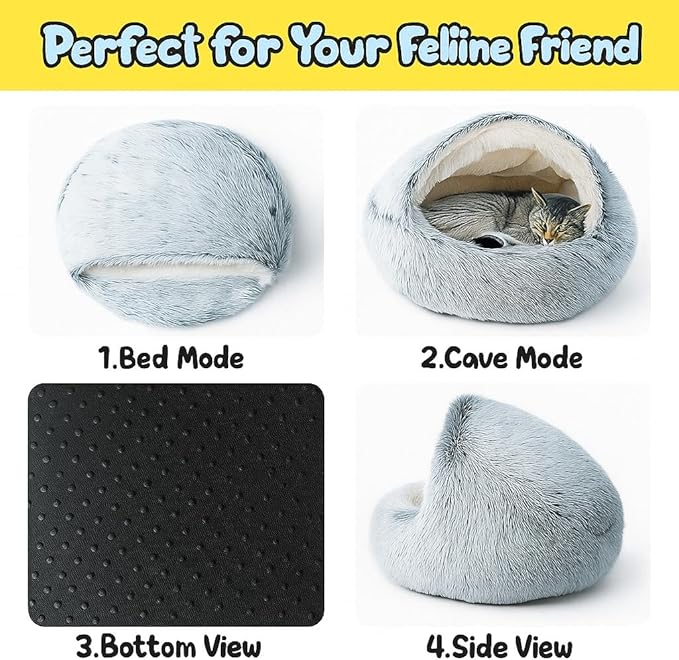 Nest Bed - Lapcatz Cat Beds for Indoor Cats, Fluffy Cat Bed Cave Plush Warm Nest for Cats (Storm,S 16"x16")