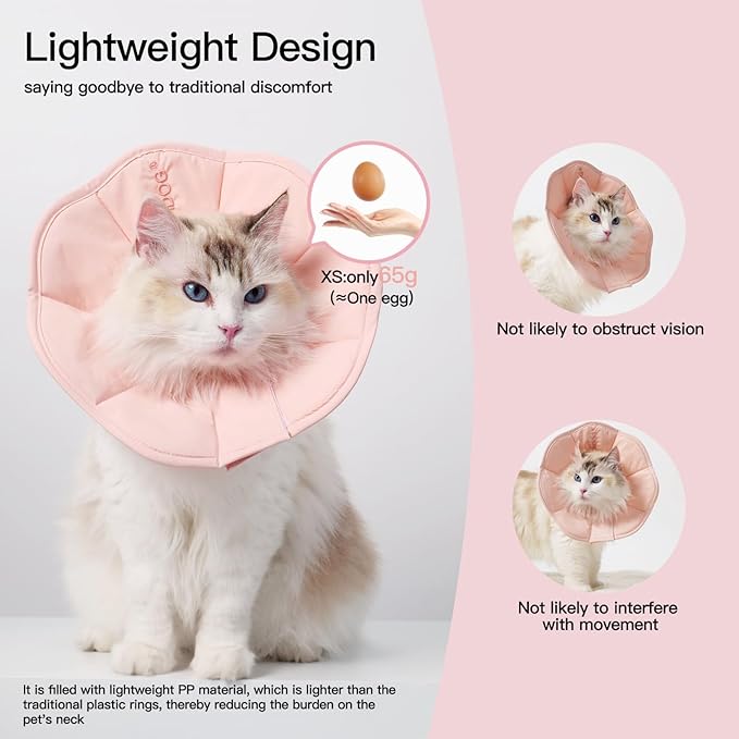 Touchdog Foldable Dog Cone Collar for Cats & Dogs - Adjustable Soft Recovery Collar with Waterproof PU Coating, Lightweight Design, 24.5cm/9.6in Wide Barrier (Pink, S)