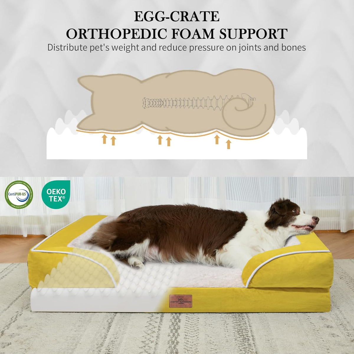 Comfort Expression Large Dog Beds Waterproof Orthopedic Foam Dog Sofa Beds Comfy Pet Bed with Washable Removable Cover & Non-Slip Bottom(Large,Spicy Mustard)