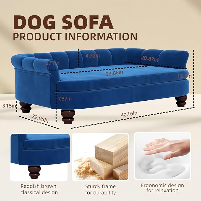 Dog Couch Sofa Bed, Comfortable Pet Sofa for Large and Medium Dogs, Soft Velvet Cushion, Durable Pet Furniture for Living Room, Washable Dog Bed for Couch 40.16''(NY)