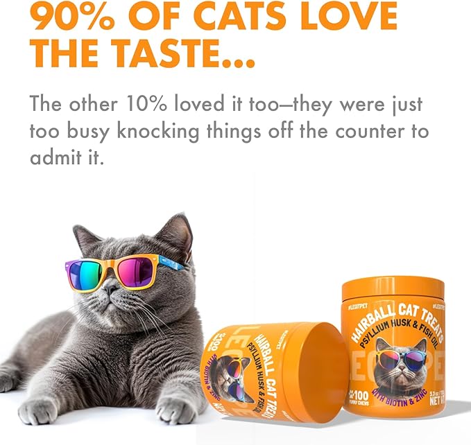 Hairball Treatment for Cats Natural Remedy with Apple Pomace, Psyllium Husk Omega 3 6 Fatty Acids Zinc Biotin Cat Supplement for Indoor Cats Promotes Healthy Digestion Furball Control 100 Yummy Chews