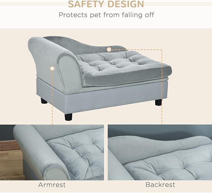 Luxury Fancy Dog Bed for Small Dogs with Hidden Storage, Small Dog Couch with Soft 3" Foam, Dog Sofa Bed, Cushy Dog Bed, Modern Pet Furniture for Puppies and Little Breeds, Gray
