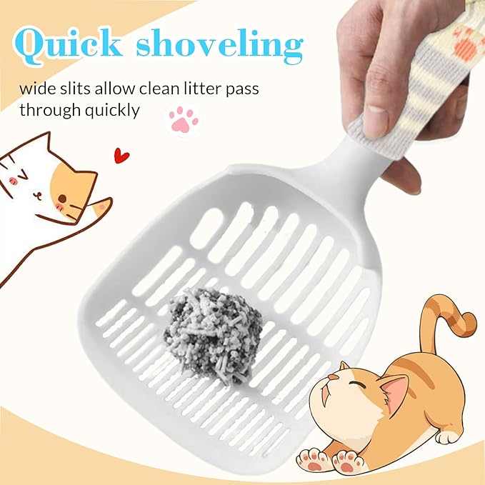 Cat Scooper for Litter Box, Cat Litter Scoop, Kitty Litter Scoop, Cat and Dog Poop Collector, Pet Litter Sifter, Cute Handle, Cat Litter Scooper with Holder for Various Litter Boxes (White)