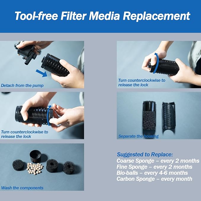 AquaMiracle True 4-Stage Fish Tank Filter, In-tank Submersible Aquarium Filter Internal Fish Filter with Aeration, for 10-40 Gallon Aquariums