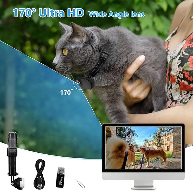 ehomful HD 1080P Cat Camera Collar with Video Record Wireless Mini Sport cam,Small Action Cameras,Body Camera for Pet Supplies/Stuff,Outdoor/Inoor Birthday Gift No WiFi