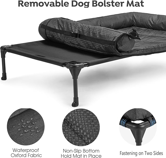 Veehoo Cooling Elevated Dog Bed Add Removable Waterproof Bolster Cushion Mat, Raised Pet Cot with Breathable Teslin Mesh, No-Slip Feet, Dog Couch Bed for Indoor Outdoor, 42x30inches, Black, CWC2331B