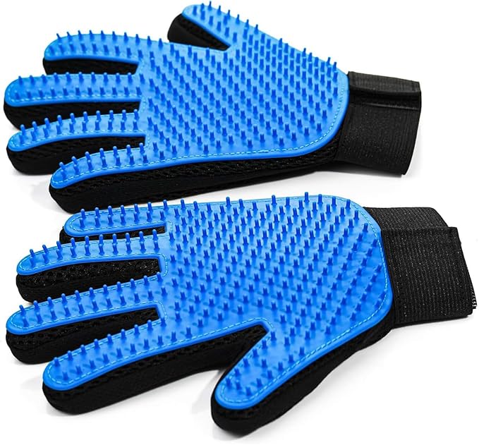 Cat & Dog Grooming Gloves for Shedding - Efficient Deshedding Pet Grooming Gloves 2-in-1 Deshedding Brush & Massage Mitt-Safe for Dogs & Cats (1 Pair Blue)