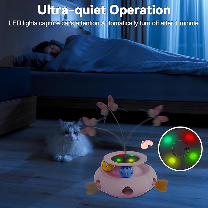 Cat Toys Interactive Rechargeable 3in1 Whack a Mole Cat Toy, Fluttering Butterfly, Track Balls, Touch Activated Automatic Kitten Toys for Indoor Cats