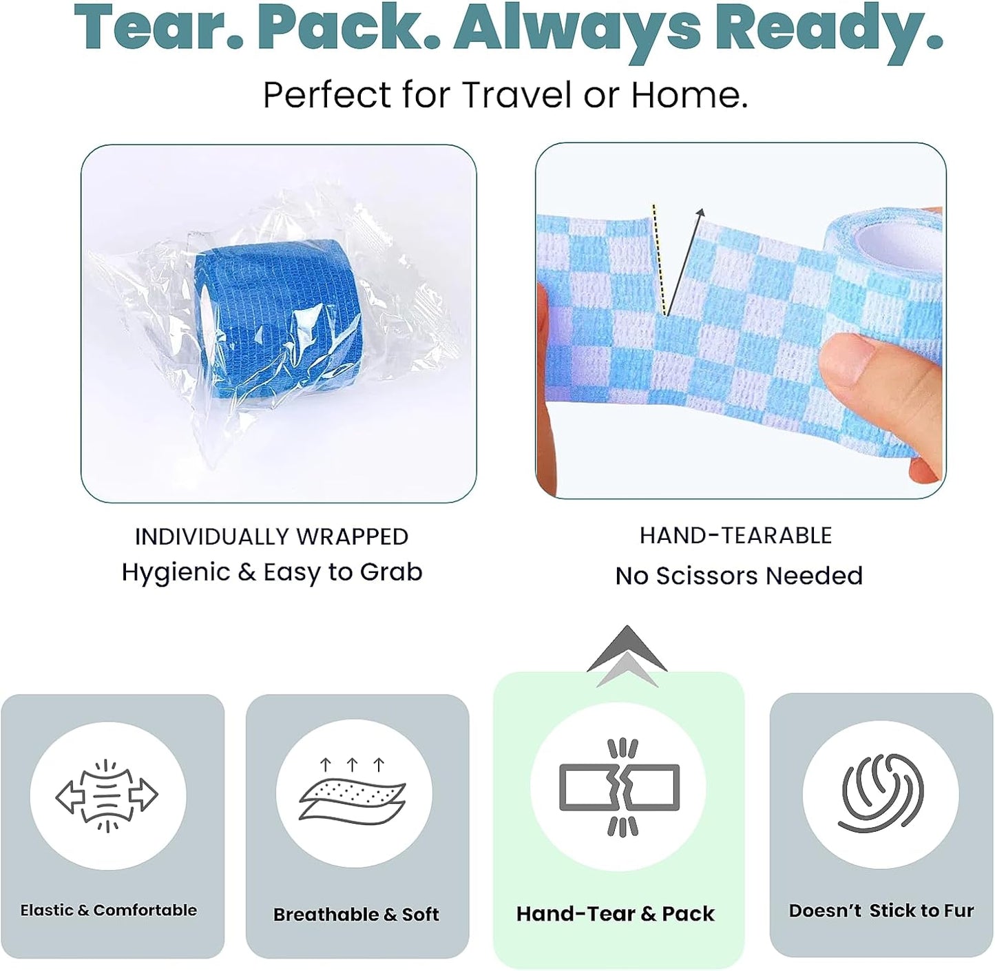 Pet Bandage 6 Rolls, Adhesive Bandage, Self Adhesive Bandage, First Aid Adhesive Gauze, for Horses, Dogs,Cats, Birds, Animals (Animals, 2 Inch (Pack of 6))