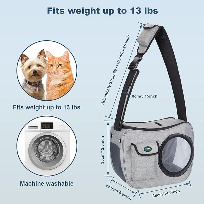 OWNPETS Pet Sling Carrier, Pet Airline Carrier Travel Bag, Fit 10~13lb Small Dogs, Comfortable, Adjustable, Perfect for Airline, Travelling, Daily Walk, Outdoor Activity and Weekend Adventure