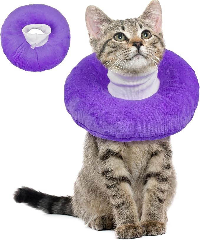BRKURLEG Cat Recovery Collar Soft Cat Cones Pet Neck Protector Adjustable Kitten Cones to Stop Licking After Surgery Pet Elizabethan Collar for Cats Kittens, Purple, L