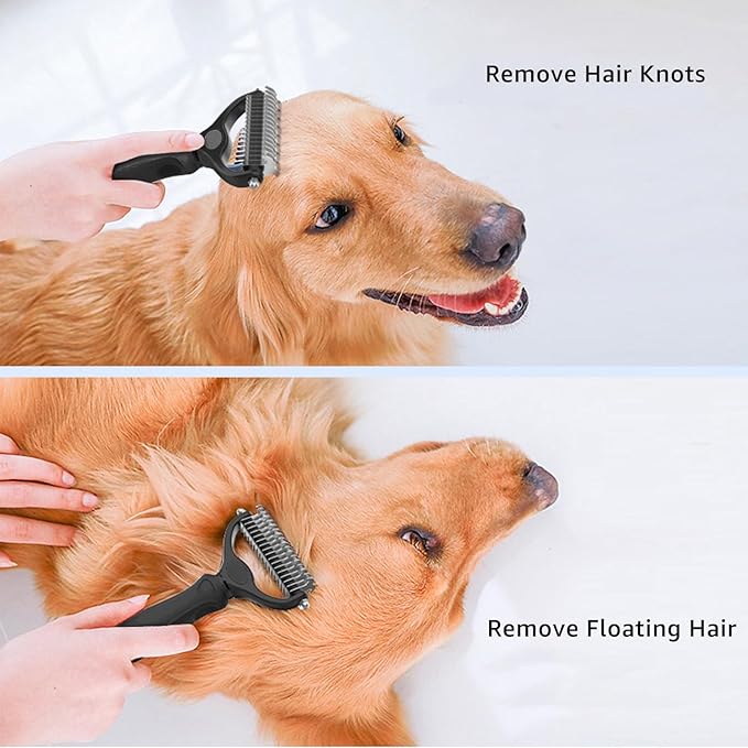 YINGFAN Pet Grooming Combo, Double-Sided Dematting Deshedding Undercoat Rake for Dogs and Cats, Extra Wide Dog Brush for Shedding (Black)