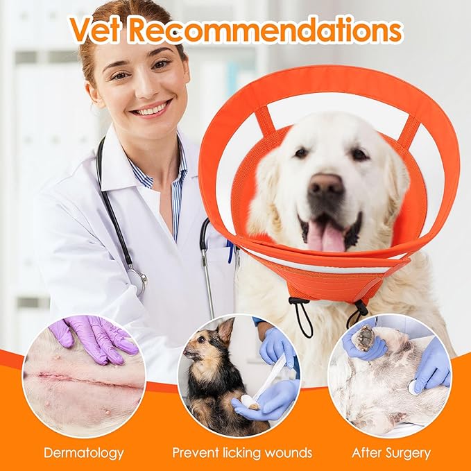 SAWMONG Cone for Dogs to Stop Licking, Soft Dog Cones for Small Dogs, Comfy Elizabeth E-Collar for Dog After Surgery, Adjustable Pet Recovery Collar for Wound Healing (S,Orange)