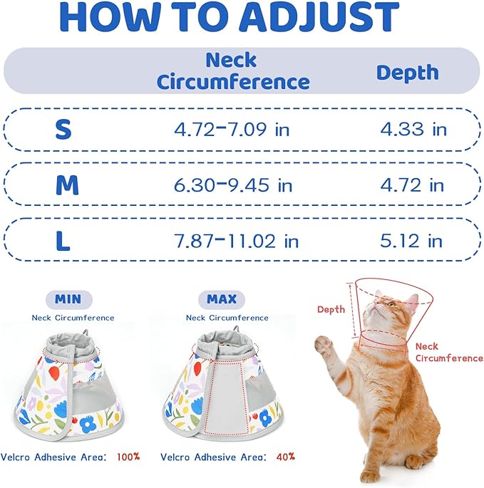 Breathable Air Mesh Cat Cone Collar Soft to Stop Licking, Adjustable, Foldable Lightweight Kitten Cones After Surgery Recovery for Cats & Kittens (Flower,M)