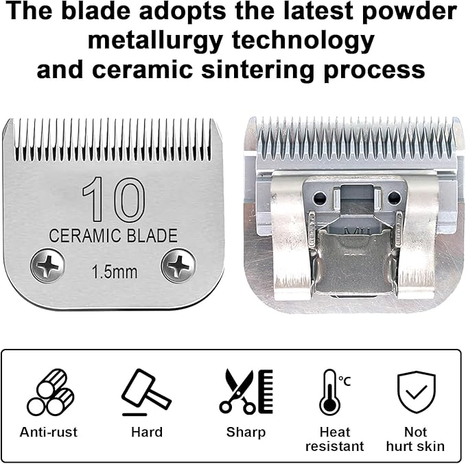 Detachable Pet Dog Clipper Blades, Compatible with Size-10 (1.5mm), Most Oster A5, KM Series Clippers,Made of Stainless Steel Blade 2Pack