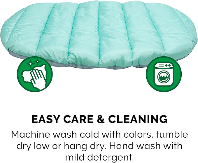 Furhaven Outdoor Travel Dog Bed for Small Dogs w/ Carry Bag, Washable & Foldable, Great for Crates & Kennels - Trail Pup Travel Pillow Mat w/ Stuff Sack Bag - Aqua/Granite Gray, Small