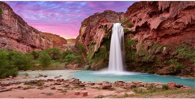 AWERT 36x20 inches Reptile Habitat Background Sunset Mountain Waterfall Terrarium Background