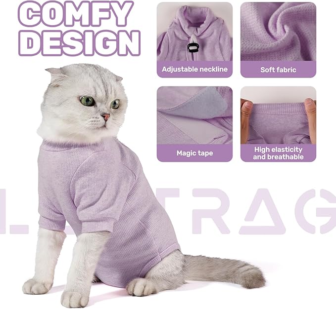 Breathable Cat Recovery Suit for Female/Male, Anti-Licking Kitten Onesie - Cat Surgery Pajamas with Sleeve After Spay, Prevent Shedding, Abdominal Wounds, Skin Diseases or E-Collar Alternative