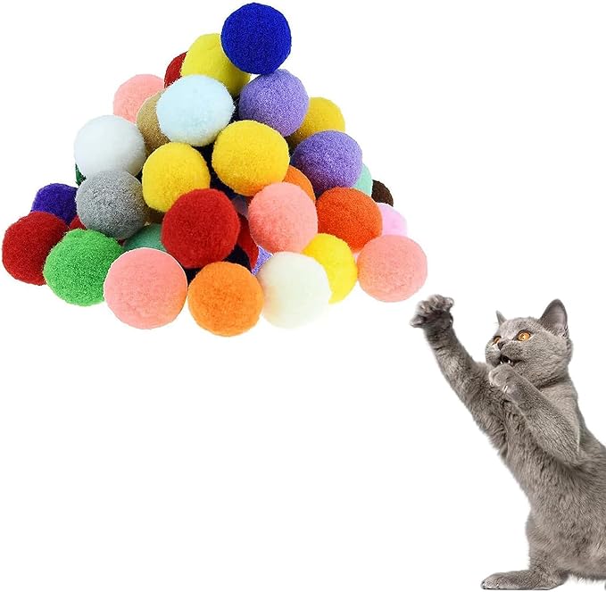 Cat Toy Balls, 20Pcs Premium Soft Pom Pom Balls for Kittens, 1,9'' Funny Interactive Cat Pompom Toys for Bored Indoor Cats Playing Plush Balls for Craft DIY Decorations, Cute Kitten Kitty Toys.