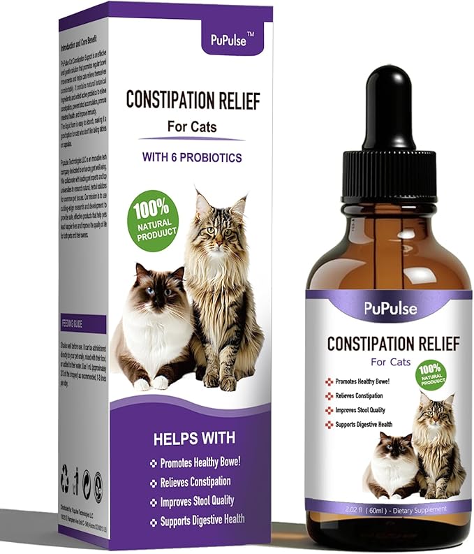 Cat Constipation Relief, Constipation Relief for Cat, Cat Laxative Constipation Relief, 100% Natural Cat Laxative with Probiotics Cat Stool Softener, Promotes Digestive Health - 2 fl oz