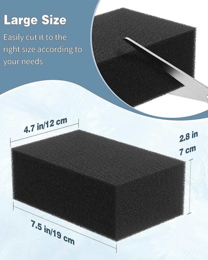 Pawfly 2 Pack Aquarium Filter Sponge Pad Hydroponics Black Foam Floss for Water Filtration, Aquarium Filter Media Pad for Fish Tank Filters, 7.4" L x 4.7" W