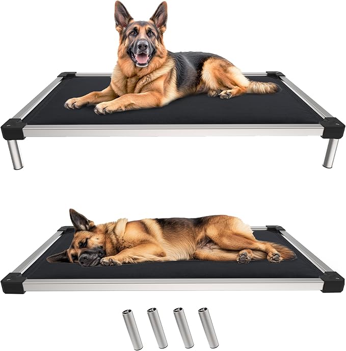 FXW TitanNest Chew-Proof Elevated Dog Bed, Raised Cot for Indoor/Outdoor/Camping Use, Durable & Washable Padded Pet Bed for Large Dogs, 47.0" L x 29.0" W x 7.3" H, Black