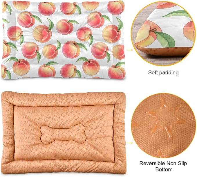 Emelivor Pink Peaches White Dog Cat Bed Washable Crate Pet Bed Anti-Slip Comfortable Breathable Crate Kennel Pad for Indoor Small Medium Large Dogs,36x24in