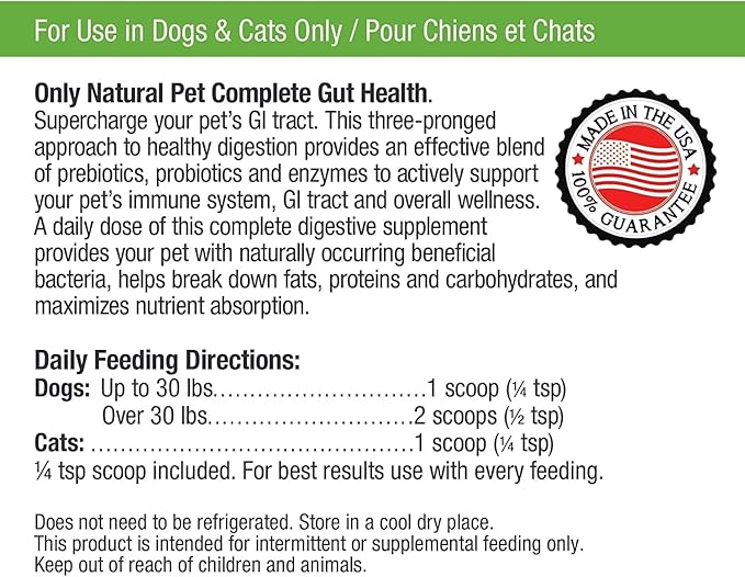 Only Natural Pet Complete Gut Health Complex - Probiotics & Digestive Enzyme Supplement for Dogs & Cats - Promotes Healthy Digestion, Immune System, Nutrient Absorption -3.5oz Powder (Pack of 2)
