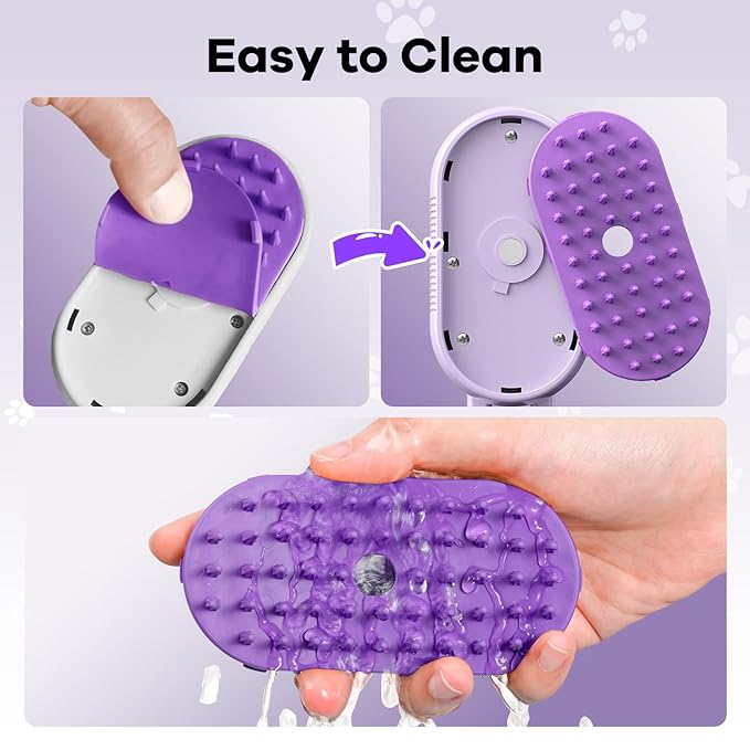 4 in 1 Cat Steam Brush Rechargeable pet spray comb Steam Brush for Cats and Dogs, Massage, Cleaning, Shedding & Combing Multifunctional Hair Removal Anti Static Grooming Tool for home (Pink)