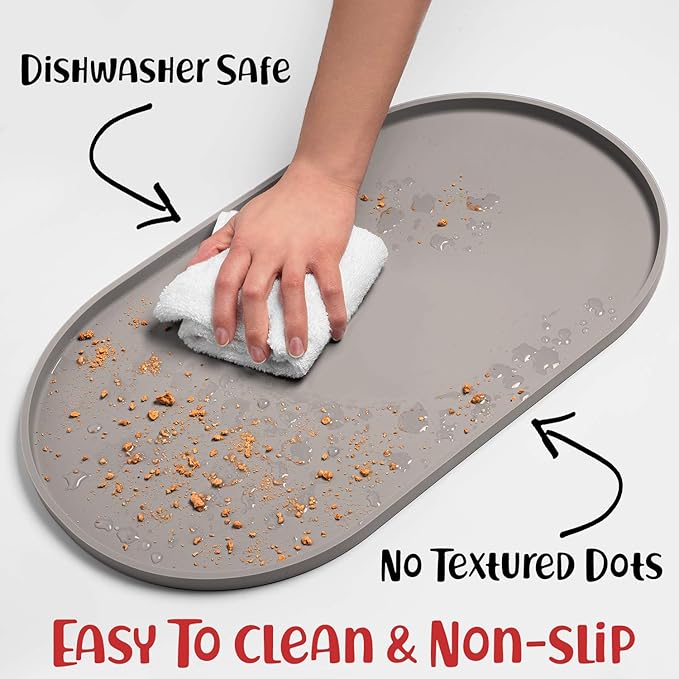 DogBuddy Dog Food Mat - Waterproof Dog Bowl Mat, Silicone Pet Mat for Food and Water Bowls, Nonslip Pet Feeding Mat with Edges, Dogs Food Mats for Floors, Puppy Supplies (Small, Dove)