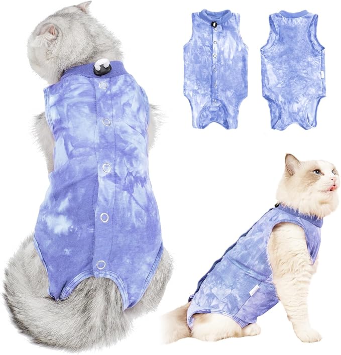 Cat Recovery Suit - Abdominal Wounds Cat Onesie, Cone E-Collar Alternative, Blue S