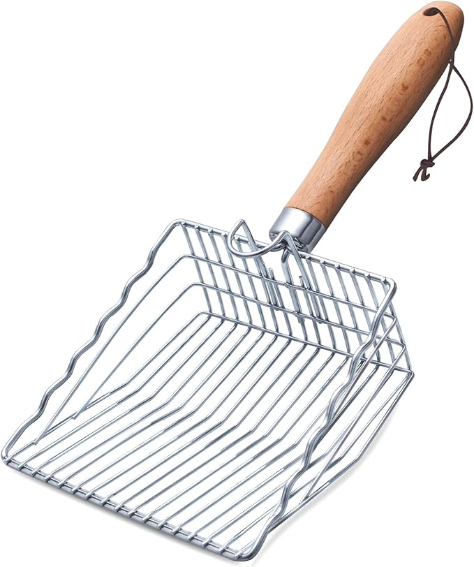 Cat Litter Scoop, Kitty Metal Scooper with Hook and Hole, Stainless Steel Kitten Poop Lifter for Litter Box, Non Stick, Durable and Heavy Duty Sifter for Easy Clean