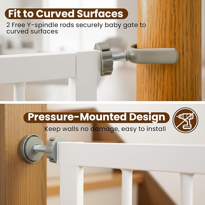 29.7-46" Extra Wide Baby Gate for Stairs, Pressure Mounted Dog Gate Indoor for Doorways, Auto Close Pet Gate with Walk Thru Door, Double Lock Child Safety Gate for Kids and Pet, No-Trip Design