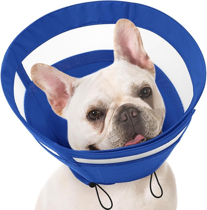SAWMONG Soft Dog Cones for Small Dogs, Cone for Dogs to Stop Licking, Adjustable Elizabeth E-Collar for Dog After Surgery Alternative, Comfy Pet Recovery Collar (S,Blue)