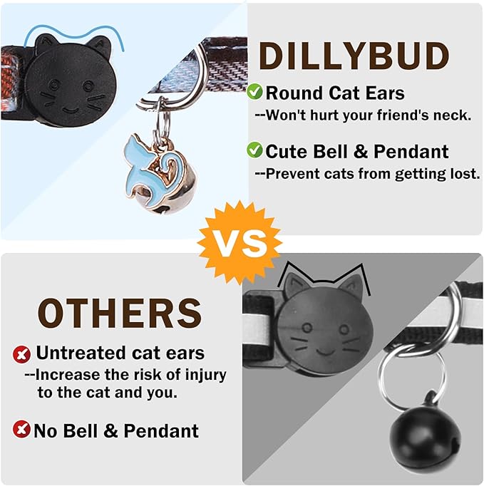 Cat Collar with Bells Breakaway, Shirt Cat Collar for Girl Boy Cats with Removable Bow Tie Collar, 2 Pack Cute Plaid Kitten Collar Bowtie for Female Male Puppy Pets Safety Adjustable