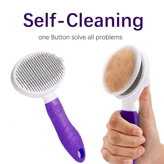 Cat Self Cleaning Slicker Brush, Pets Skin Friendly Grooming Brushes for Shedding Dogs Cats Hair Easy to Remove Loose Undercoat with Long or Short Hairs Pet Massage Tool for All Hair Type- UPGRADED