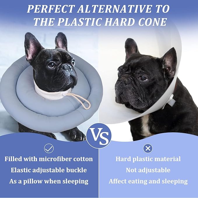 IDOMIK Dog Recovery Collar, Waterproof Soft Dog Cone After Surgery, Comfy Protective Elizabethan Collar Alternative for Dogs Cats, Adjustable Pet Neck Donut Cone Anti-Licking Biting Wounds,Blue,M