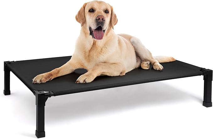 Heeyoo Elevated Dog Bed, Cooling Raised Pet Cot with Chew Proof Washable Breathable Mesh and Metal Frame, Portable Dog Cot Bed with No-Slip Feet for Outdoor or Indoor Use