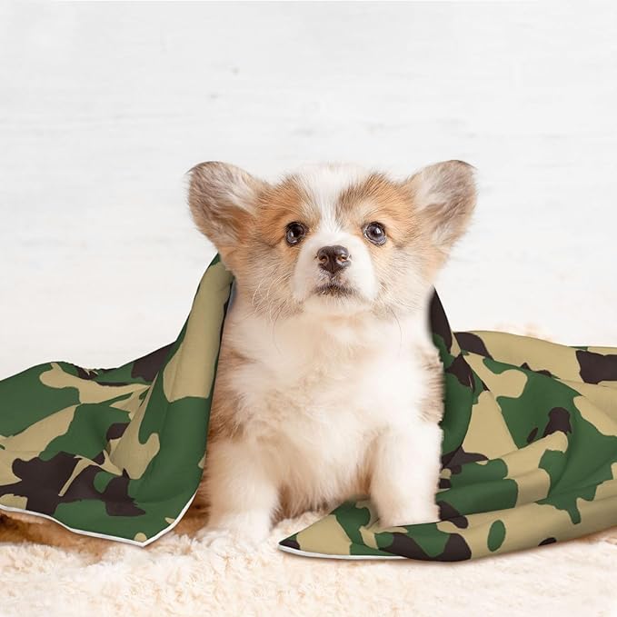 Cat Dog Blanket Camouflage Pattern Green Black Ultra Soft Warming Mat for Indoor Pet Beds Furniture 27.6 X 19.7inch