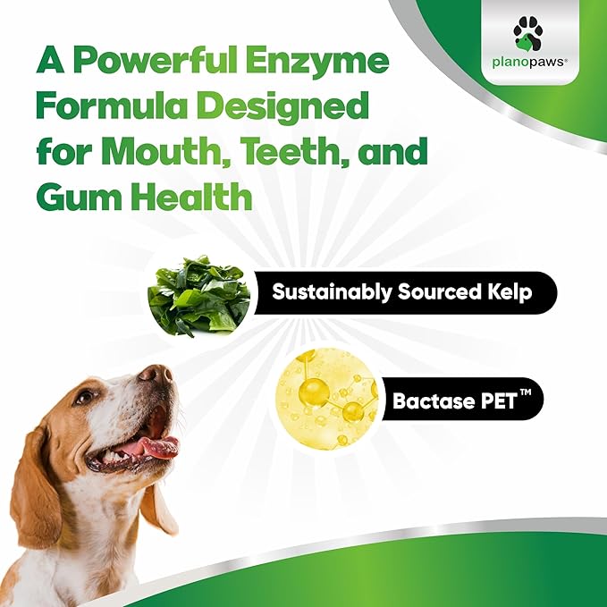 Dog Teeth Cleaning Powder - Plaque and Tartar Remover - Dental Powder with Bactase PET - Breath Freshener for Overall Dental Care - Supports Mouth, Teeth, and Gum Health for All Ages and Sizes